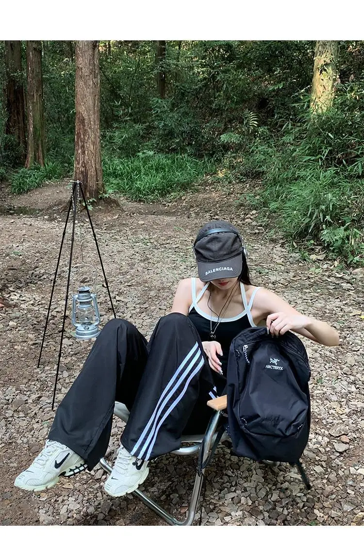 Women's Navy Blue Retro Hiking Cargo Pants High Waist Sports Pants — feature 24
