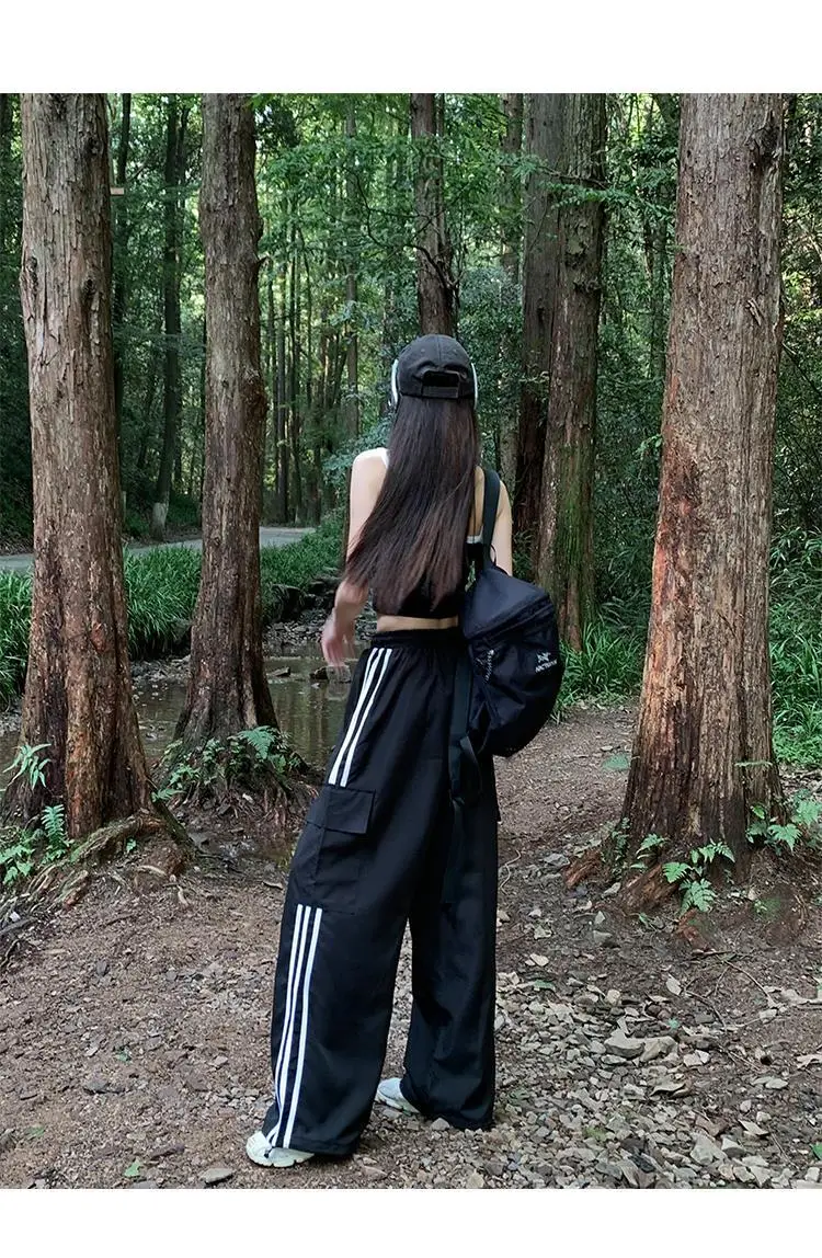Women's Navy Blue Retro Hiking Cargo Pants High Waist Sports Pants — feature 25