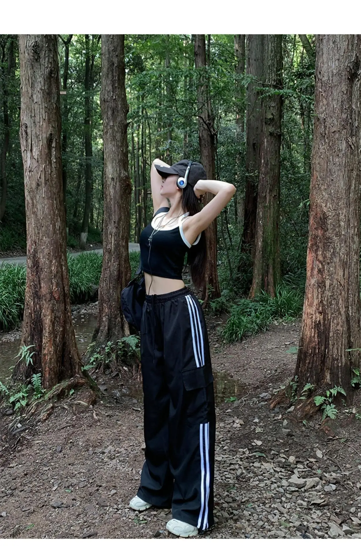 Women's Navy Blue Retro Hiking Cargo Pants High Waist Sports Pants — feature 28