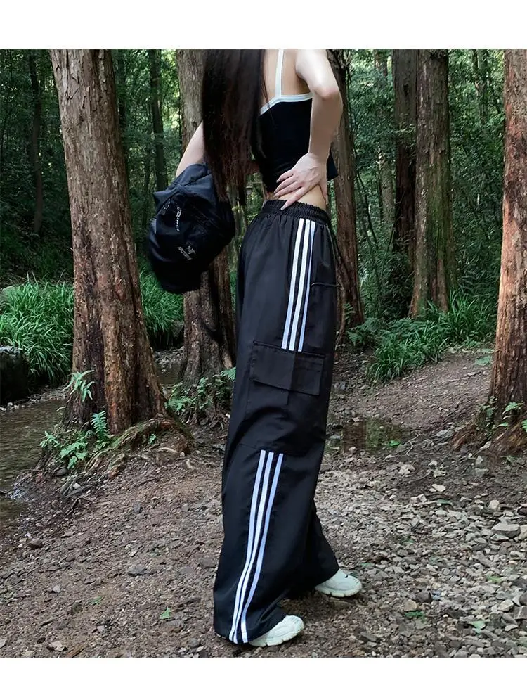 Women's Navy Blue Retro Hiking Cargo Pants High Waist Sports Pants — feature 30