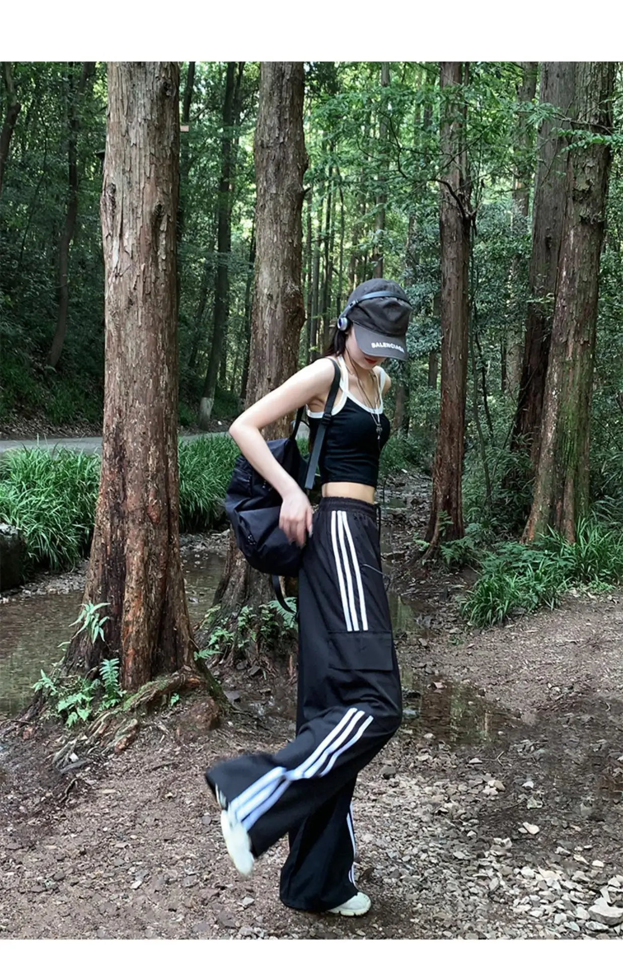 Women's Navy Blue Retro Hiking Cargo Pants High Waist Sports Pants — feature 31