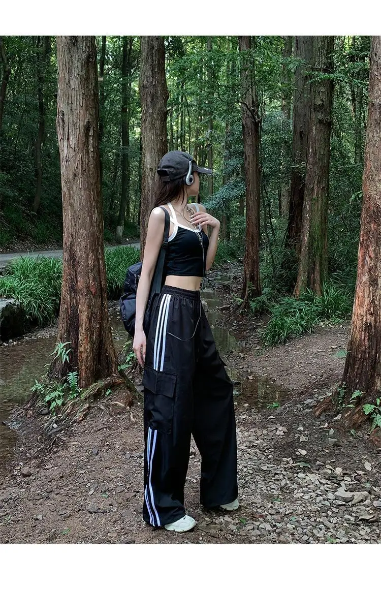 Women's Navy Blue Retro Hiking Cargo Pants High Waist Sports Pants — feature 34