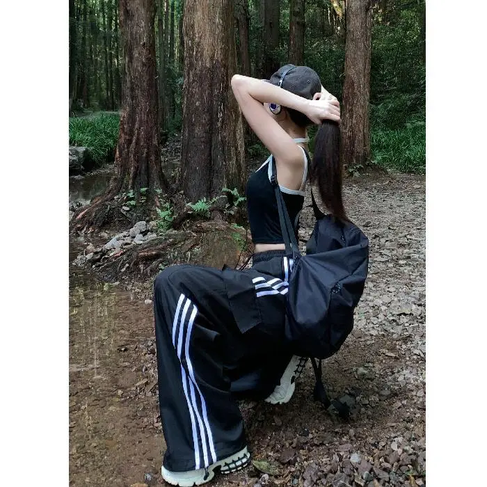 Women's Navy Blue Retro Hiking Cargo Pants High Waist Sports Pants - Image 3