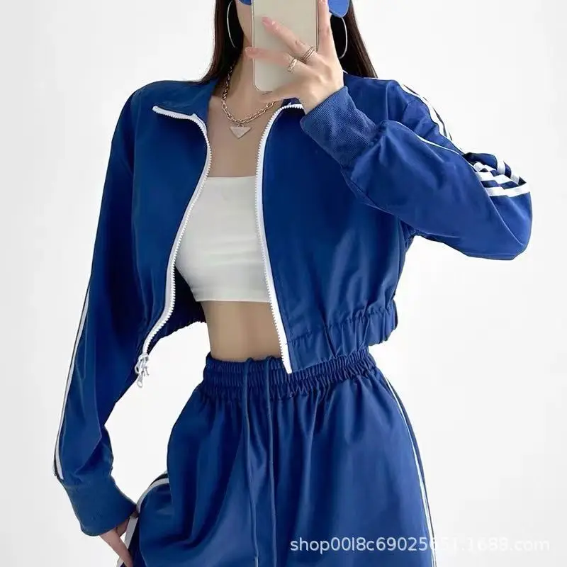 Women's Navy Blue Retro Hiking Cargo Pants High Waist Sports Pants - Image 5