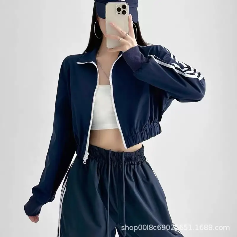 Women's Navy Blue Retro Hiking Cargo Pants High Waist Sports Pants - Image 8