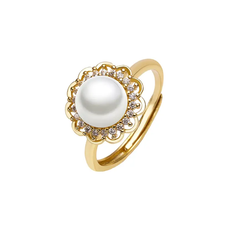 Women's Adjustable Pearl Ring with Micro-Lace Design