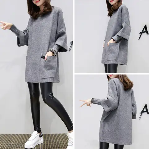 2022 Women Long Sleeve Coat Grey Chubby Size - Image 3