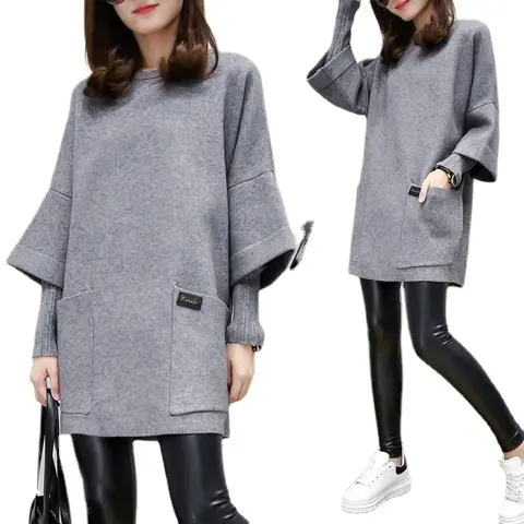 2022 Women Long Sleeve Coat Grey Chubby Size - Image 5