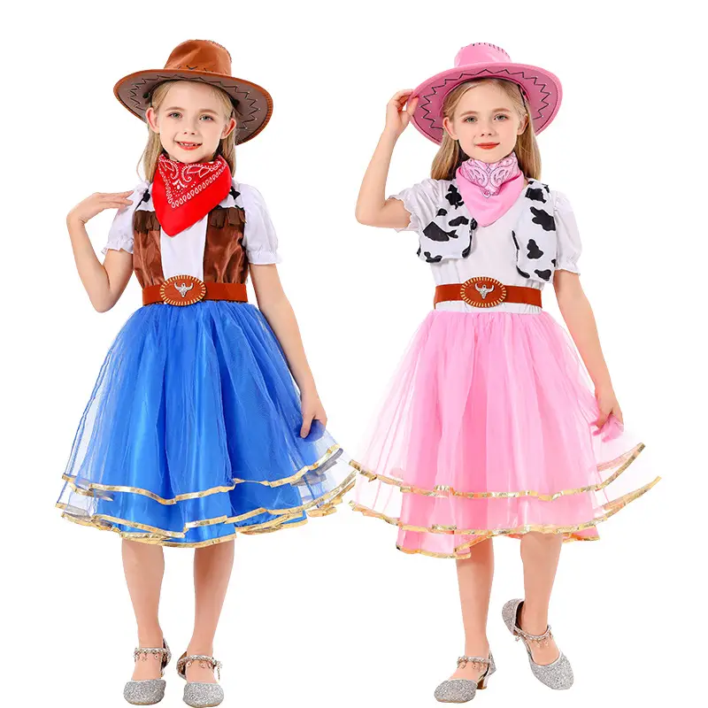 Girls Halloween Princess Costume Blue Skirt Masquerade Dress - Image 3