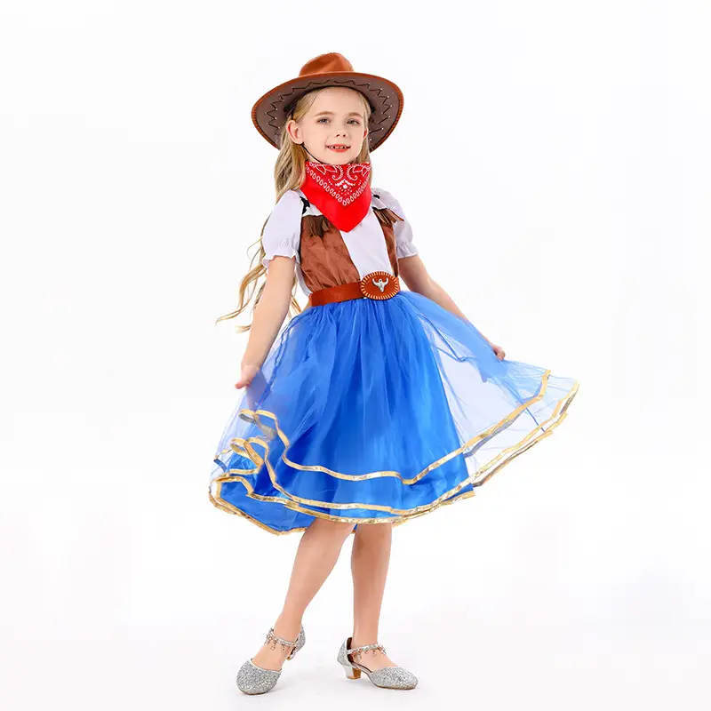 Girls Halloween Princess Costume Blue Skirt Masquerade Dress - Image 4