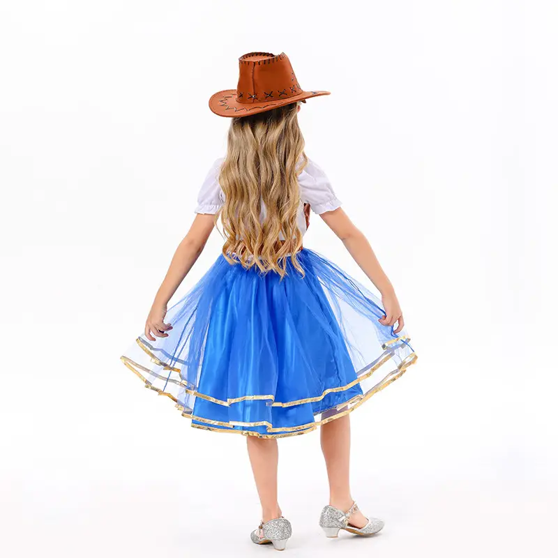 Girls Halloween Princess Costume Blue Skirt Masquerade Dress - Image 5