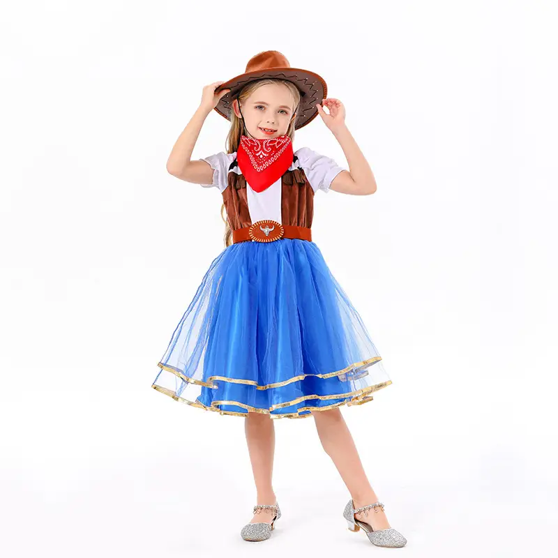 Girls Halloween Princess Costume Blue Skirt Masquerade Dress - Image 6