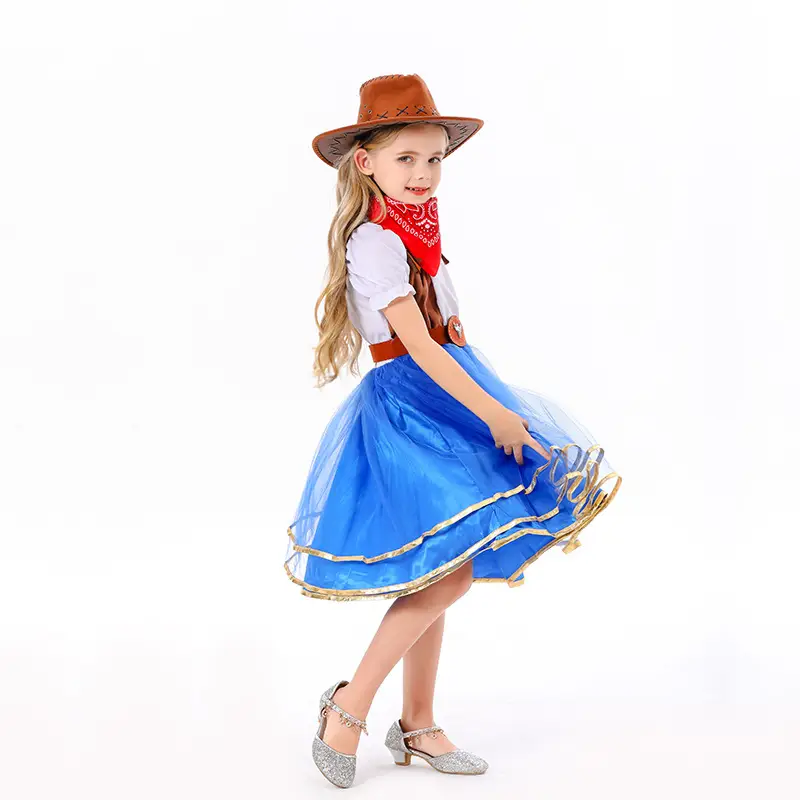 Girls Halloween Princess Costume Blue Skirt Masquerade Dress — feature 10