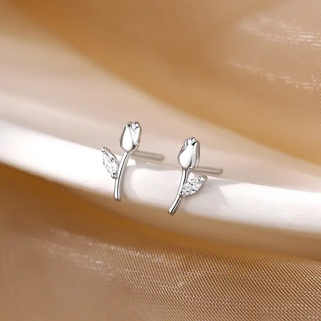 925 Sterling Silver Tulip Earrings Women's Niche High-End 2022 New Trendy Summer Earrings Birthday Gift - Image 5