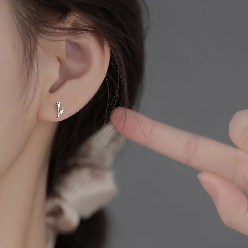 925 Sterling Silver Tulip Earrings Women's Niche High-End 2022 New Trendy Summer Earrings Birthday Gift - Image 6