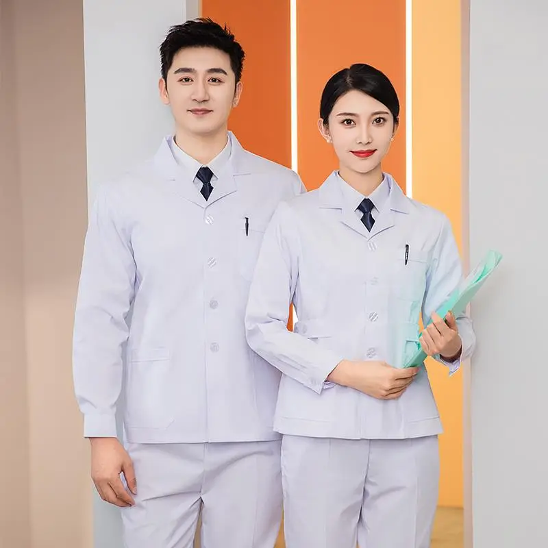 Women Lab Coat Set Light Blue Medical Professional Summer Suit - Image 5