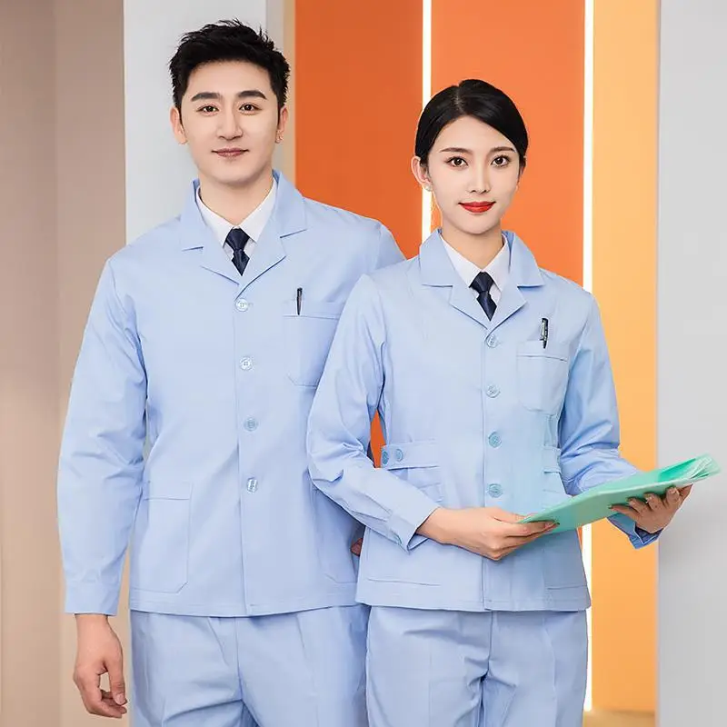Women Lab Coat Set Light Blue Medical Professional Summer Suit - Image 6