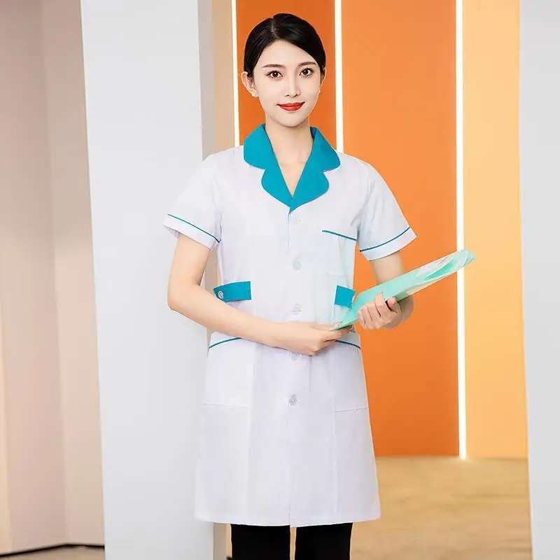 Women Lab Coat Set Light Blue Medical Professional Summer Suit - Image 8