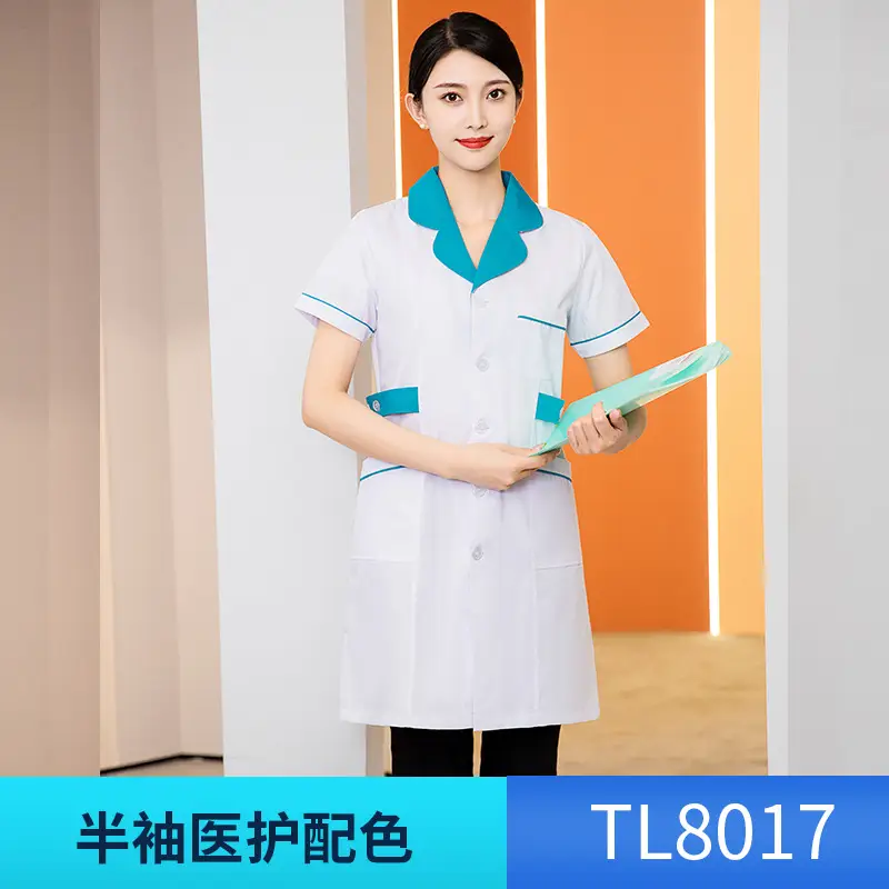Women Lab Coat Set Light Blue Medical Professional Summer Suit - Image 2