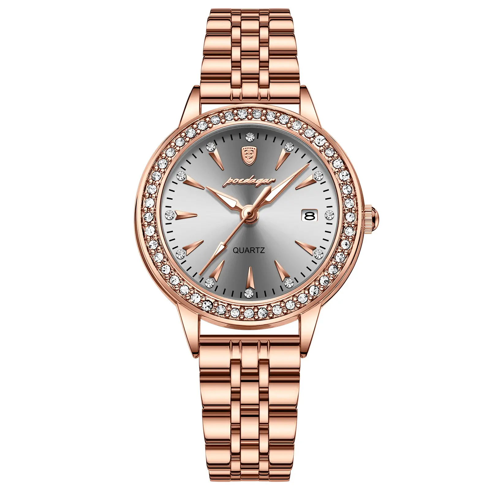 Ladies Rose Gold Quartz Watch with Crystal Band - Image 2
