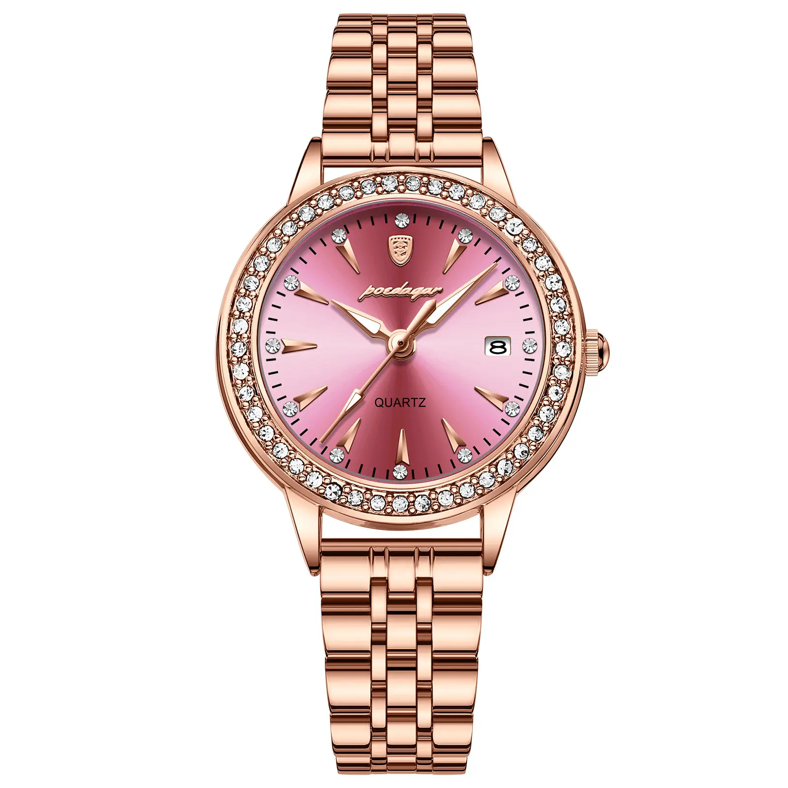 Ladies Rose Gold Quartz Watch with Crystal Band - Image 3