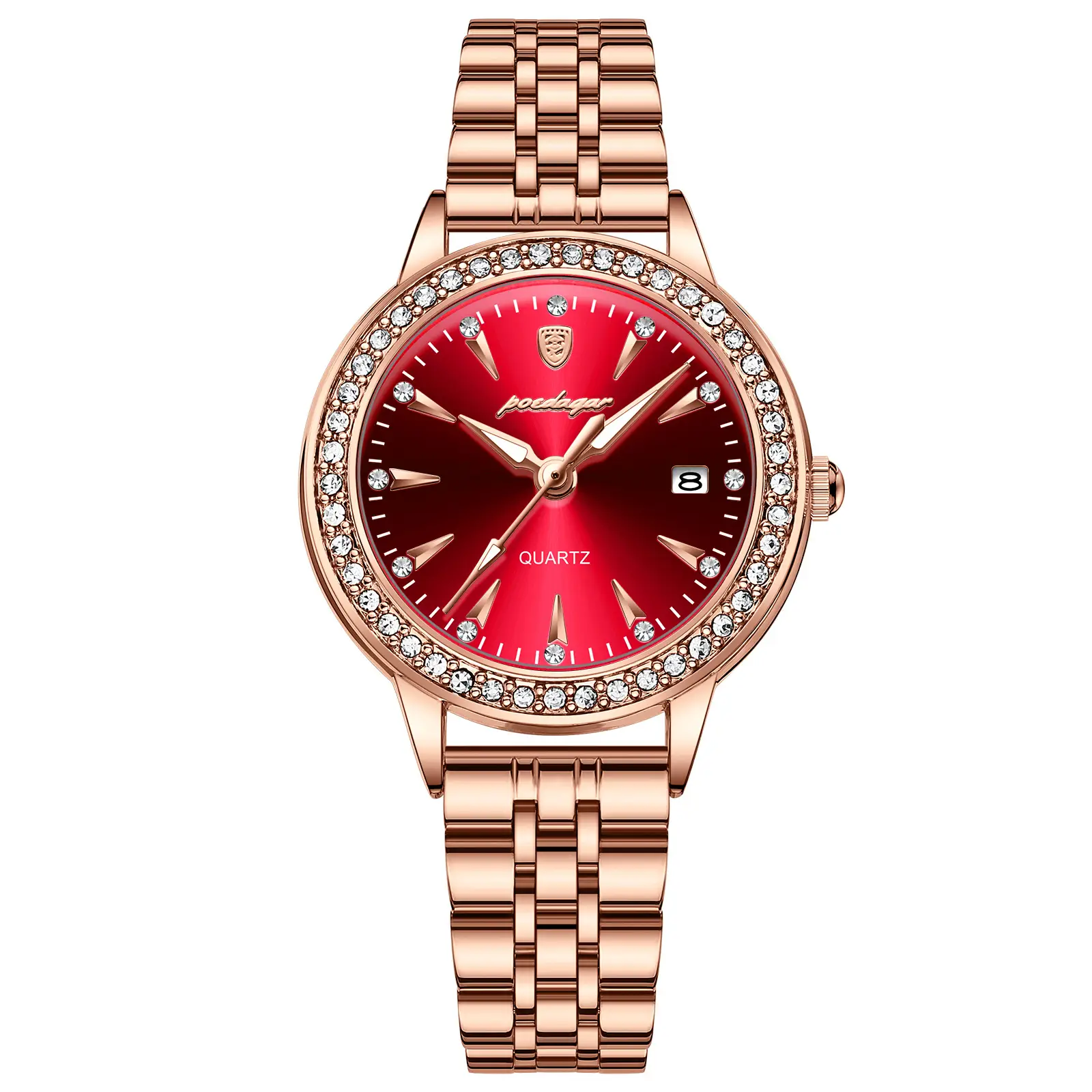 Ladies Rose Gold Quartz Watch with Crystal Band - Image 4