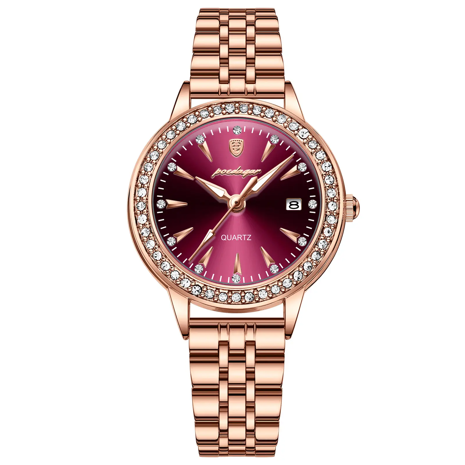 Ladies Rose Gold Quartz Watch with Crystal Band - Image 5