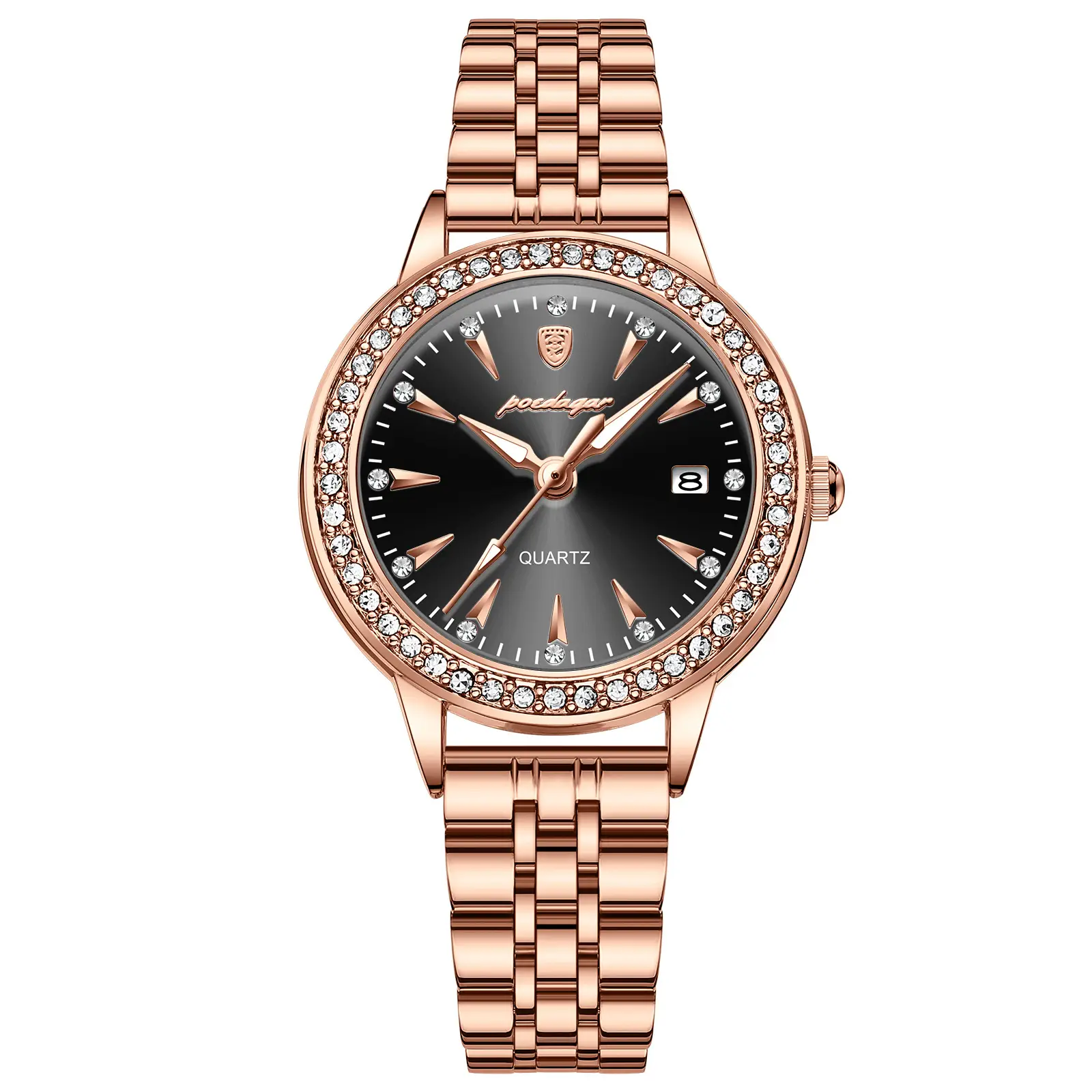 Ladies Rose Gold Quartz Watch with Crystal Band - Image 6