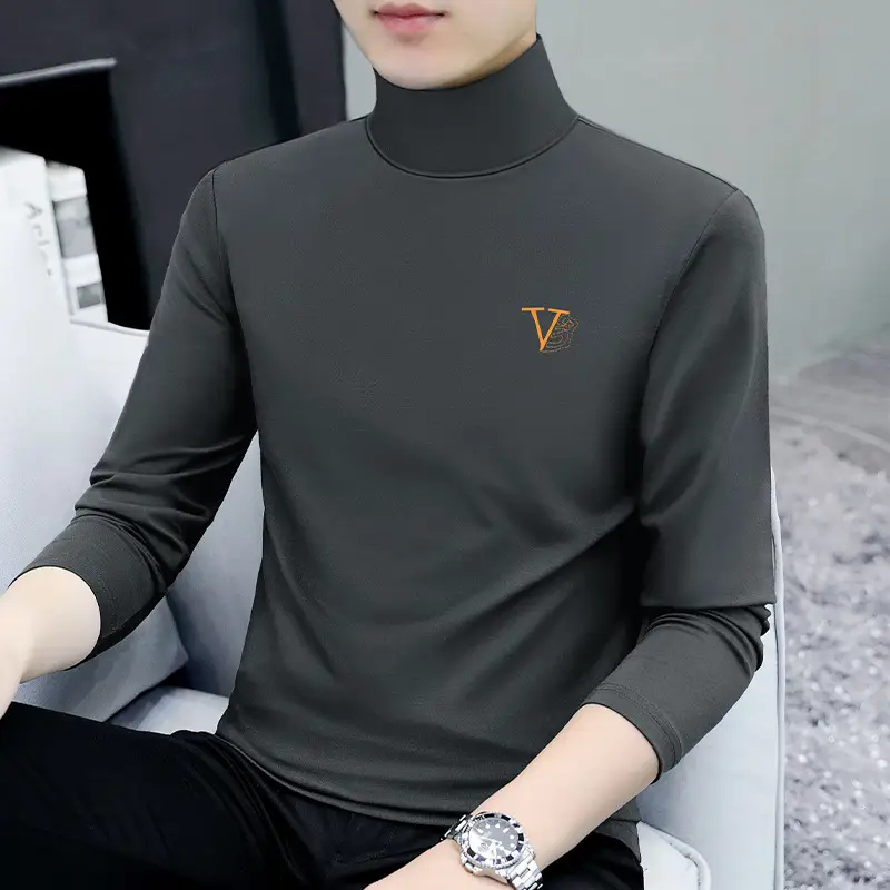 Men's White Long Sleeve Turtleneck Slim Fit Shirt