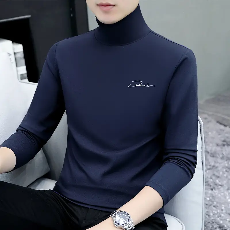 Men's White Long Sleeve Turtleneck Slim Fit Shirt