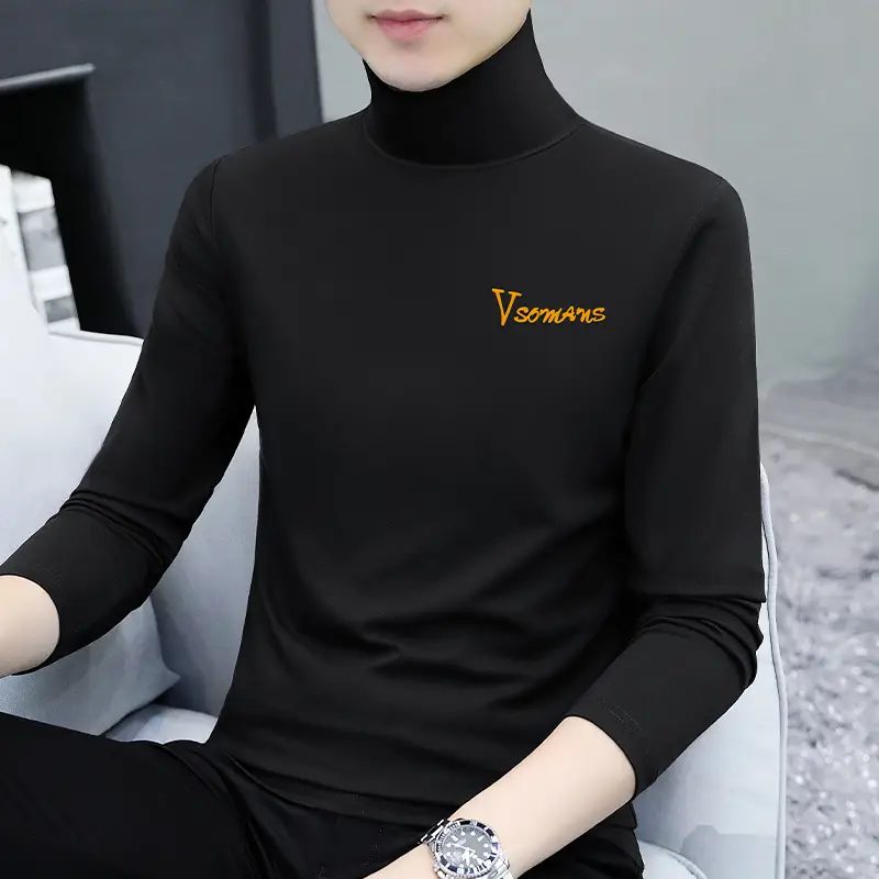 Men's White Long Sleeve Turtleneck Slim Fit Shirt