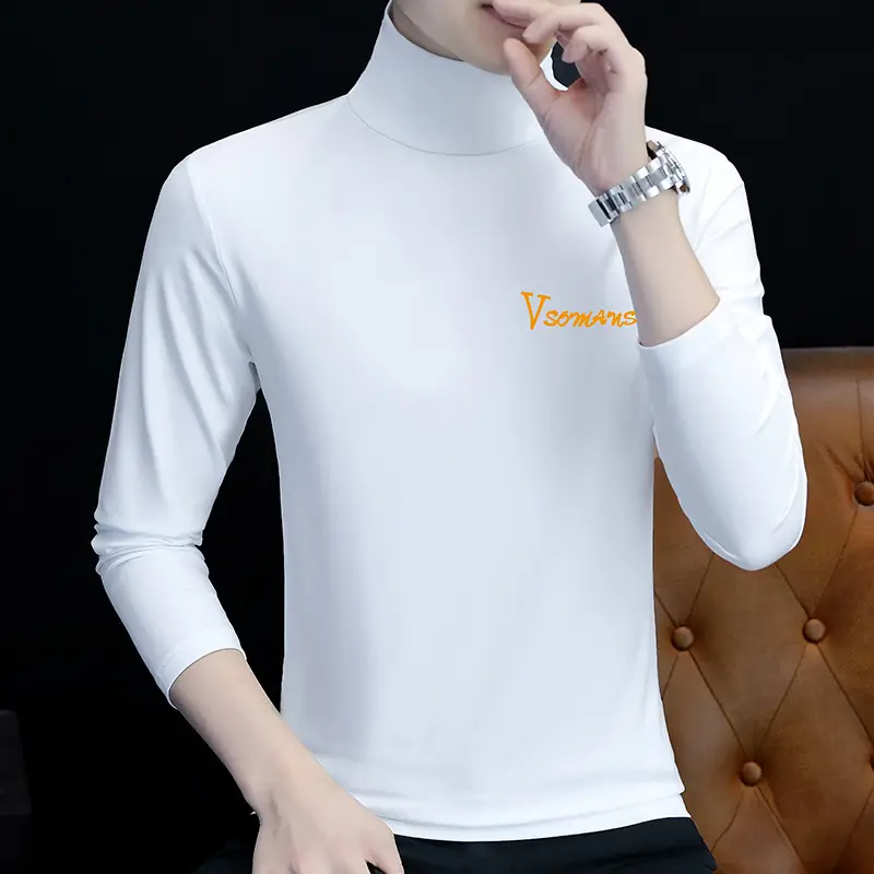 Men's White Long Sleeve Turtleneck Slim Fit Shirt