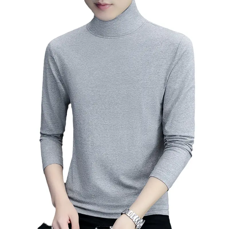 Men's White Long Sleeve Turtleneck Slim Fit Shirt