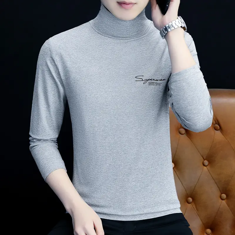 Men's White Long Sleeve Turtleneck Slim Fit Shirt