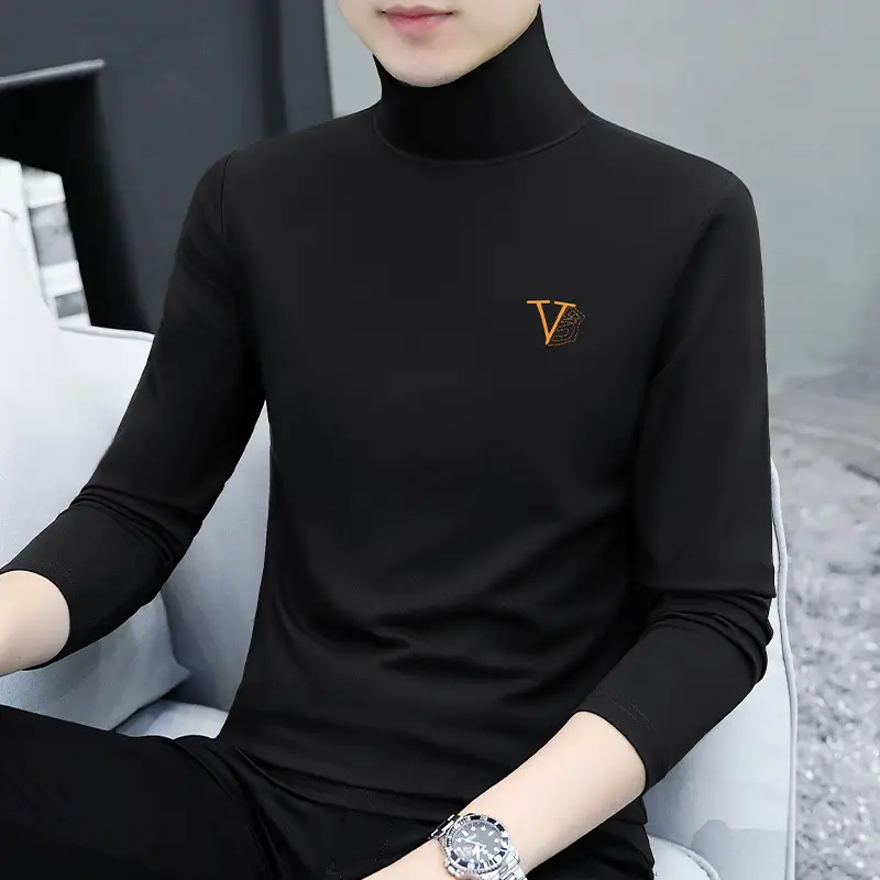 Men's White Long Sleeve Turtleneck Slim Fit Shirt