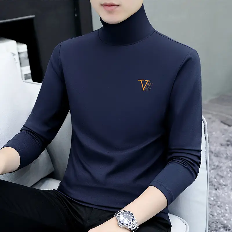 Men's White Long Sleeve Turtleneck Slim Fit Shirt