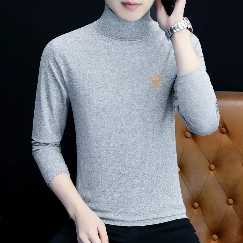 Men's White Long Sleeve Turtleneck Slim Fit Shirt