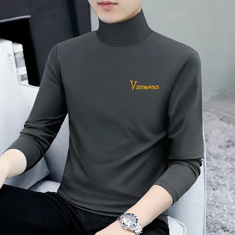Men's White Long Sleeve Turtleneck Slim Fit Shirt