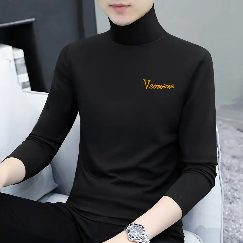 Men's White Long Sleeve Turtleneck Slim Fit Shirt