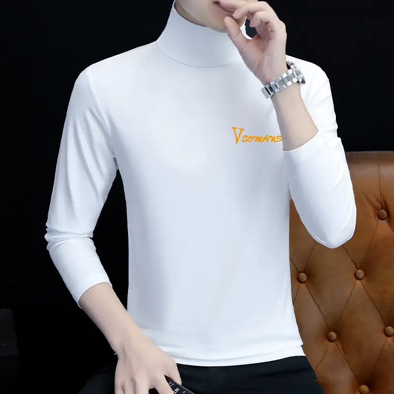 Men's White Long Sleeve Turtleneck Slim Fit Shirt