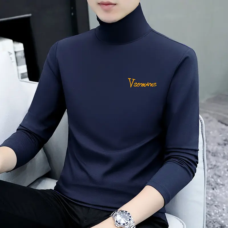 Men's White Long Sleeve Turtleneck Slim Fit Shirt