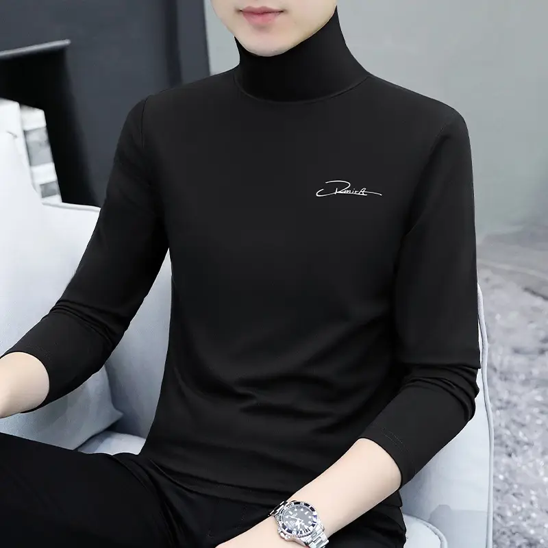 Men's White Long Sleeve Turtleneck Slim Fit Shirt