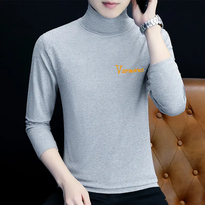 Men's White Long Sleeve Turtleneck Slim Fit Shirt