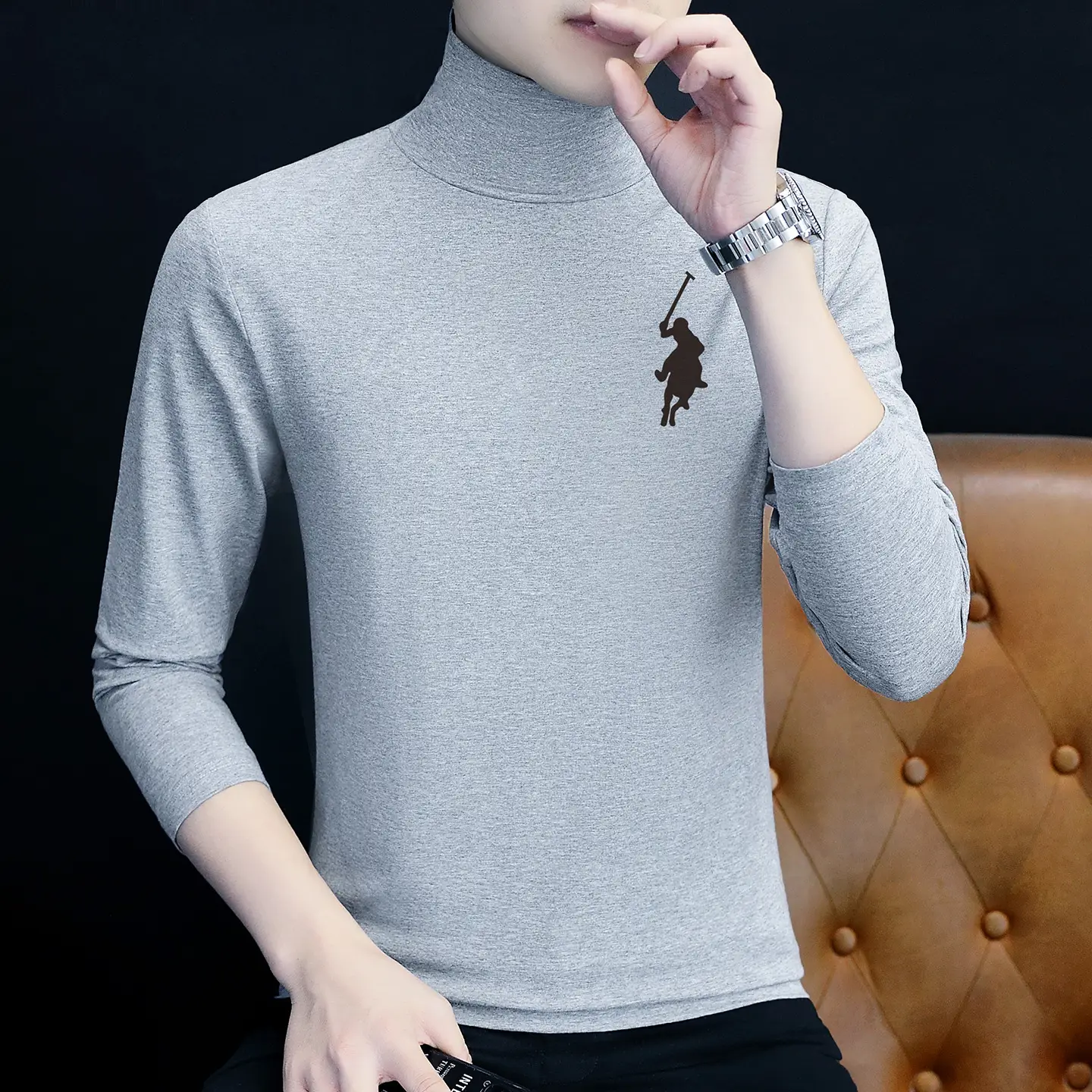 Men's White Long Sleeve Turtleneck Slim Fit Shirt