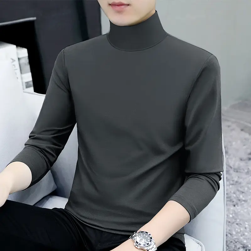 Men's White Long Sleeve Turtleneck Slim Fit Shirt