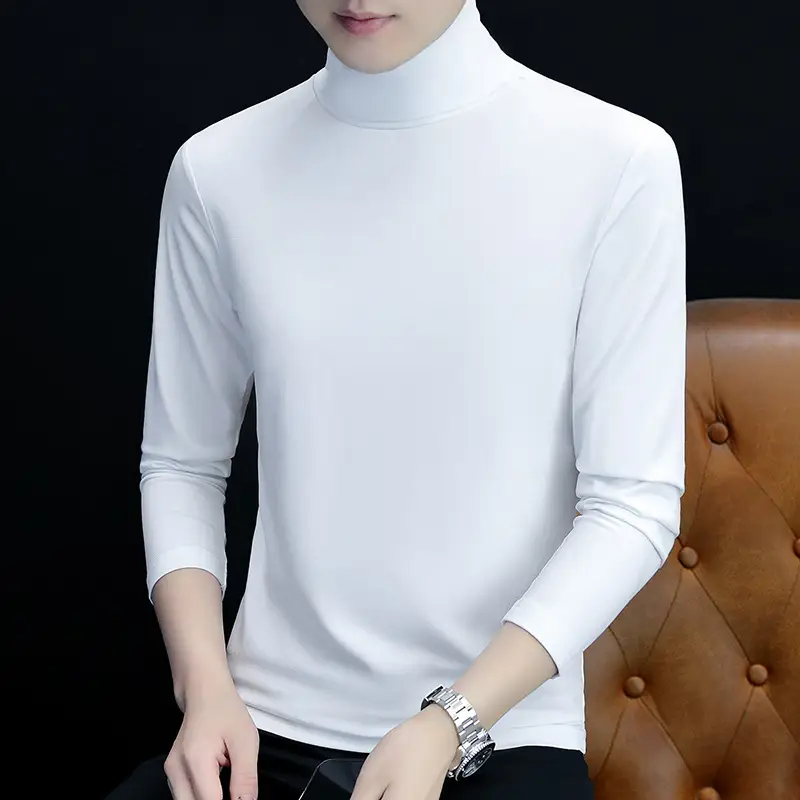 Men's White Long Sleeve Turtleneck Slim Fit Shirt