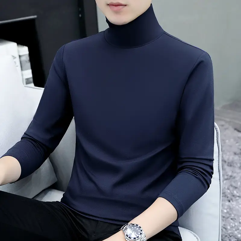 Men's White Long Sleeve Turtleneck Slim Fit Shirt