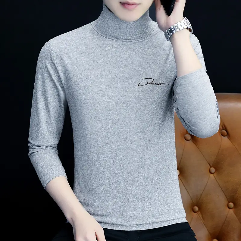 Men's White Long Sleeve Turtleneck Slim Fit Shirt