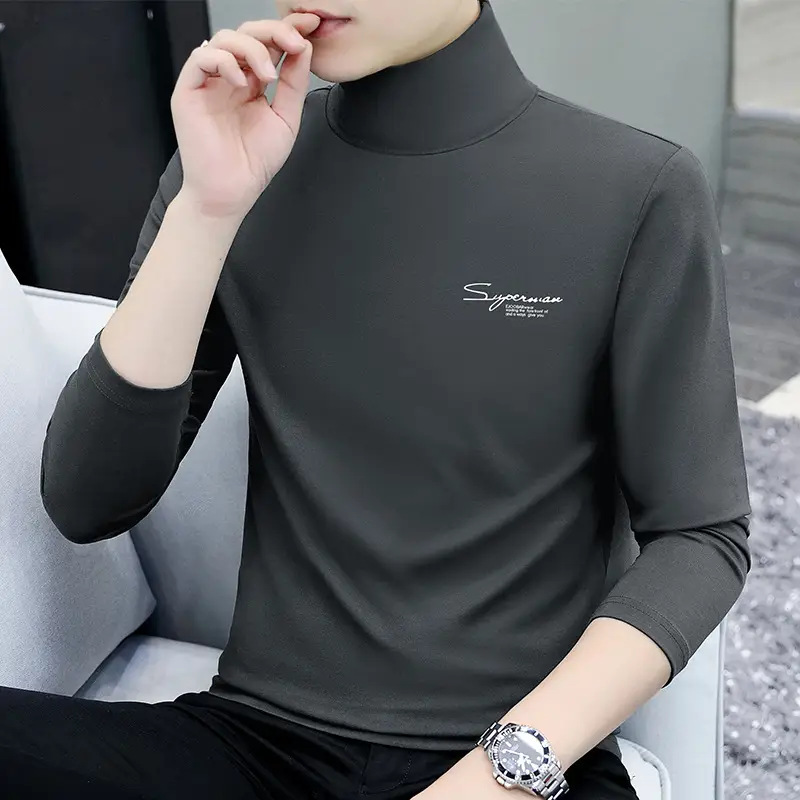 Men's White Long Sleeve Turtleneck Slim Fit Shirt