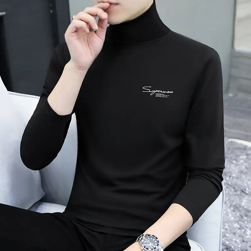 Men's White Long Sleeve Turtleneck Slim Fit Shirt